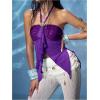 image:imageMakeMeChic Womens Y2k Halter Tops Backless Mesh Seashell Ruched Ruffle Summer Going Out TopPurple