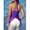 image:imageMakeMeChic Womens Y2k Halter Tops Backless Mesh Seashell Ruched Ruffle Summer Going Out TopPurple