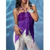 image:imageMakeMeChic Womens Y2k Halter Tops Backless Mesh Seashell Ruched Ruffle Summer Going Out TopPurple