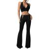 image:imageMakeMeChic Womens 2 Piece Concert Rave Outfits Grunge Halter Top and Flared Leg Pants Y2K Matching SetBlack