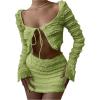 image:imageMakeMeChic Womens 2 Piece Fall Outfit Long Sleeve Crop Top and Mini Skirt Matching SetGreen