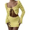image:imageMakeMeChic Womens 2 Piece Fall Outfit Long Sleeve Crop Top and Mini Skirt Matching SetYellow