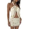 image:imageMakeMeChic Womens 2 Piece Fall Outfits Twisted Backless Crop Top and Sequin Beaded Mini Skirt Clothing SetChampagne