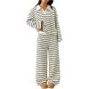 image:imageMakeMeChic Womens 2 Piece Sets Striped Long Sleeve Collared Tops Shirt Wide Leg Pants Fall OutfitsBlack and White