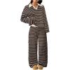 image:imageMakeMeChic Womens 2 Piece Sets Striped Long Sleeve Collared Tops Shirt Wide Leg Pants Fall OutfitsBrown