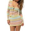 image:imageMakeMeChic Womens 2 Piece Spring Outfits Striped V Neck Long Sleeve Crop Top and Mini Skirt SetMulticolor