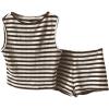 image:imageMakeMeChic Womens 2 Piece Striped Sets Two Piece Vacation Going Out Outfit Crop Tank Top and Mini Shorts SetsBrown