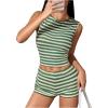 image:imageMakeMeChic Womens 2 Piece Striped Sets Two Piece Vacation Going Out Outfit Crop Tank Top and Mini Shorts SetsGreen
