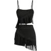 image:imageMakeMeChic Womens 2 Piece Summer Outfits Suede Fringe Sleeveless Cami Top and Shorts Cowgirl SetsBlack