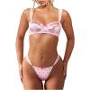 image:imageMakeMeChic Womens 2 Piece Valentines Lingerie Sets Satin Heart Print Bow Underwire Bra and Thongs SetPink