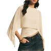 image:imageMakeMeChic Womens Asymmetrical Crop Tops Dressy Blouse Chiffon Mesh Sheer Summer Going Out TopsApricot