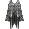 image:imageMakeMeChic Womens Boho Fringe Poncho Tops Crochet Hollow Out Tops Beach Swimsuit CoverupBlack