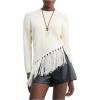 image:imageMakeMeChic Womens Boho Tassel Fringe Sweater Long Sleeve Crew Neck Pullover Fall Knitted Crop TopsApricot