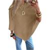 image:imageMakeMeChic Womens Cape Poncho Sweater Cloak Sleeve Boat Neck Asymmetrical Rib Knitted TopsKhaki