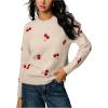 image:imageMakeMeChic Womens Cherry Embroidery Sweater Valentines Long Sleeve Knitted Winter PulloversApricot