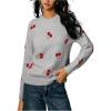 image:imageMakeMeChic Womens Cherry Embroidery Sweater Valentines Long Sleeve Knitted Winter PulloversGrey