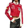 image:imageMakeMeChic Womens Colorblock Full Zip Jacket Long Sleeve Crop Racing Motorcycle JacketsRed