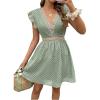 image:imageMakeMeChic Womens Contrast Lace Mini Dress Ruffle Sleeve V Neck Boho Beach Vacation Summer DressesGreen