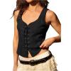 image:imageMakeMeChic Womens Corset Floral Embroidery Faux Suede Renaissance Costume Lace up Front Vest TopsBlack