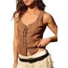 image:imageMakeMeChic Womens Corset Floral Embroidery Faux Suede Renaissance Costume Lace up Front Vest TopsBrown