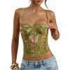 image:imageMakeMeChic Womens Corset Tops Crop Going Out Bustier Tops Floral Print Lace Sleeveless CamisoleGreen