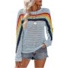 image:imageMakeMeChic Womens Crochet Cover Up Top Swimsuit Rainbow Hollow Out Long Sleeve Beach Pullover SweaterLight Blue