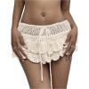 image:imageMakeMeChic Womens Crochet Mini Skirt Swimsuit Beach Coverup Tiered Ruffle Boho SkirtsBeige