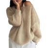 image:imageMakeMeChic Womens Crochet Sweater Long Sleeve Off The Shoulder Fall Lightweight PulloversApricot