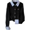 image:imageMakeMeChic Womens Cropped Sweater Collared Cable Knit Cardigan Button Down Long Sleeve Formal Preppy ClothesBlack