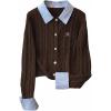 image:imageMakeMeChic Womens Cropped Sweater Collared Cable Knit Cardigan Button Down Long Sleeve Formal Preppy ClothesChocolate Brown