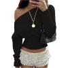 image:imageMakeMeChic Womens Cropped Sweaters Long Sleeve Off The Shoulder Sweater Y2k Going Out TopsBlack