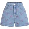 image:imageMakeMeChic Womens Denim Shorts Bow Embroidery Straight Y2k Jean Shorts with PocketBlue