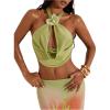 image:imageMakeMeChic Womens Draped Neck Halter Top 3D Floral Backless Sleeveless Summer Beach Vacation Crop Tank TopsGreen
