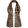 image:imageMakeMeChic Womens Faux Fur Halter Tops Open Back Sleeveless Going Out Tank ClubwearBrown