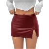 image:imageMakeMeChic Womens Faux Leather Mini Skirt Stretchy Side Split Bodycon SkirtsBurgundy