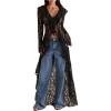 image:imageMakeMeChic Womens Floral Lace Tops Tie V Neck Blouse Long Sleeve Ruffle High Low Elegant ShirtBlack