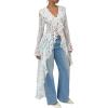 image:imageMakeMeChic Womens Floral Lace Tops Tie V Neck Blouse Long Sleeve Ruffle High Low Elegant ShirtWhite