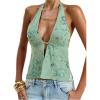 image:imageMakeMeChic Womens Floral Textured Halter Top Sleeveless Tie Back Elegant Cami Crop TopsMint Green