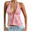 image:imageMakeMeChic Womens Floral Textured Halter Top Sleeveless Tie Back Elegant Cami Crop TopsPink