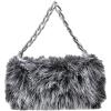 image:imageMakeMeChic Womens Fur Purse Small Square Bags Fuzzy Chain Strap Zipper Y2K Shoulder HandbagsBlack and White