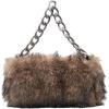 image:imageMakeMeChic Womens Fur Purse Small Square Bags Fuzzy Chain Strap Zipper Y2K Shoulder HandbagsBrown