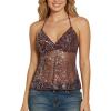 image:imageMakeMeChic Womens Glitter Sequin Mesh Sheer Halter Top Summer Tie Backless Y2K Party Crop TopsCoffee Brown