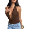 image:imageMakeMeChic Womens Going Out Halter Tops Backless Y2k Cowl Neck Tops Rave OutfitsBrown