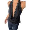 image:imageMakeMeChic Womens Halter Tank Top Deep V Cowl Neck Backless Rivet Summer Going Out TopsBlack