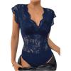 image:imageMakeMeChic Womens Lace Bodysuit Date Night Romper Deep V Neck Lace Tops BodysuitBlue