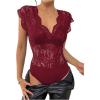 image:imageMakeMeChic Womens Lace Bodysuit Date Night Romper Deep V Neck Lace Tops BodysuitBurgundy