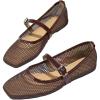 image:imageMakeMeChic Womens Lace Mesh Ballet Flats Shoes Square Closed Toe Shoes Breathable Summer FlatsBrown B