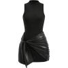 image:imageMakeMeChic Womens Leather Dress Sleeveless Summer Dresses with Ruched Wrap Tie Skirts Date Night OutfitBlack