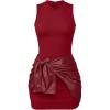 image:imageMakeMeChic Womens Leather Dress Sleeveless Summer Dresses with Ruched Wrap Tie Skirts Date Night OutfitBurgundy
