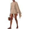image:imageMakeMeChic Womens Linen Two Piece Set Summer Poncho Tops and Skort Going Out Beach Vacation OutfitsKhaki
